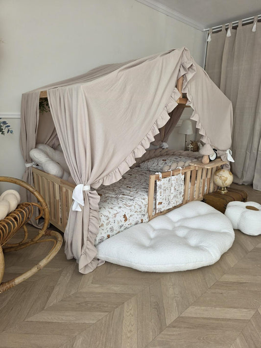 Ciel de lit cabane modèle B Simple ou double à froufrous - Sur mesure
