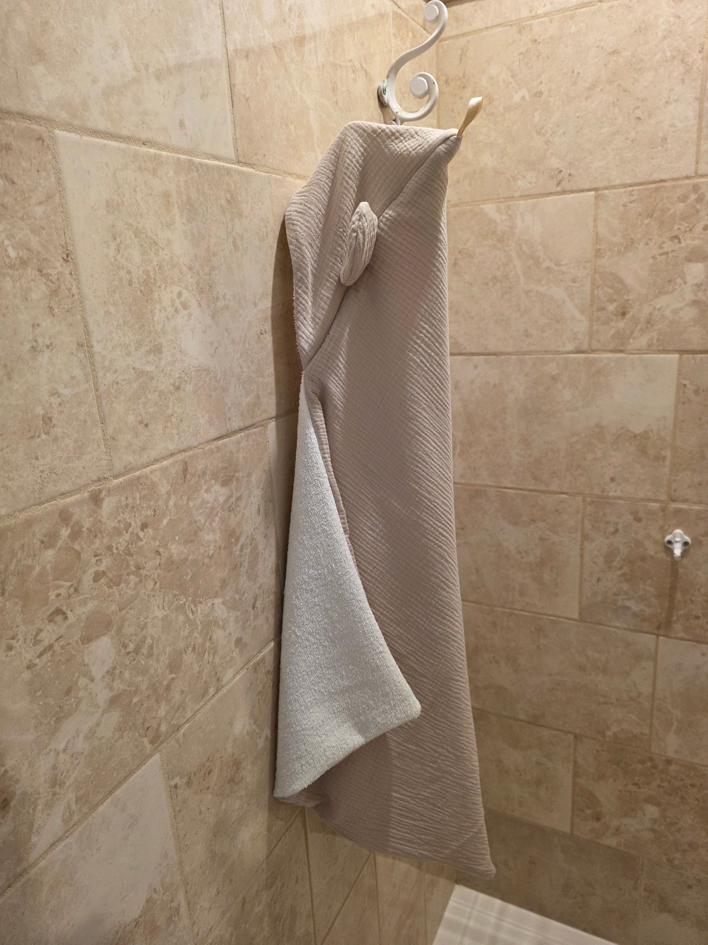 Cape de bain oreille d'ourson gaze beige