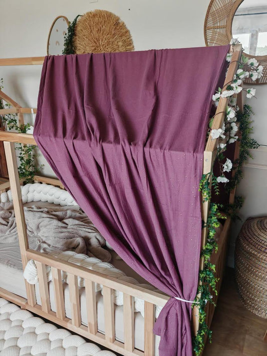Ciel de lit cabane "le simple" prûne à pois dorès
