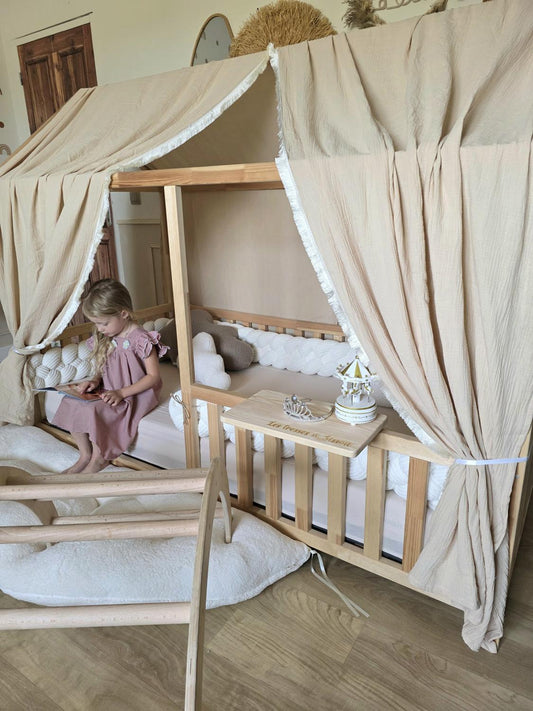 Ciel de lit cabane modèle A beige froufrous