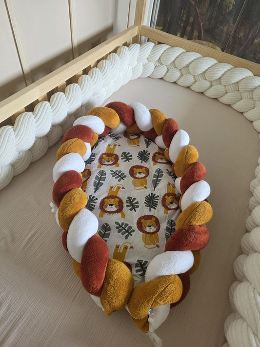 Cocon doudou terracotta moutarde et lion