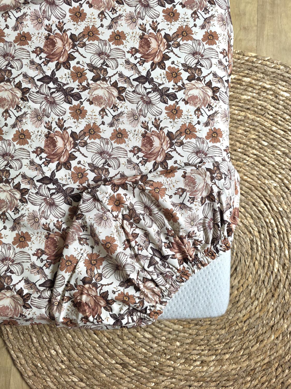 Draps housse coton old flowers 90x190cm