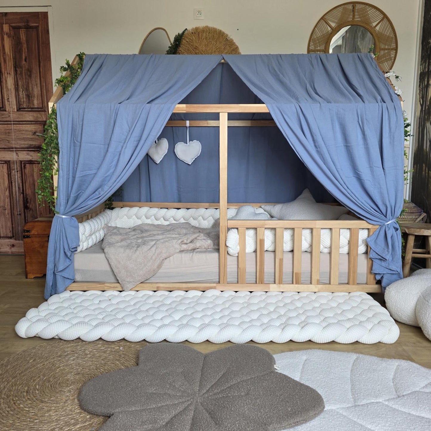 Ciel de lit cabane modèle A bleu jean