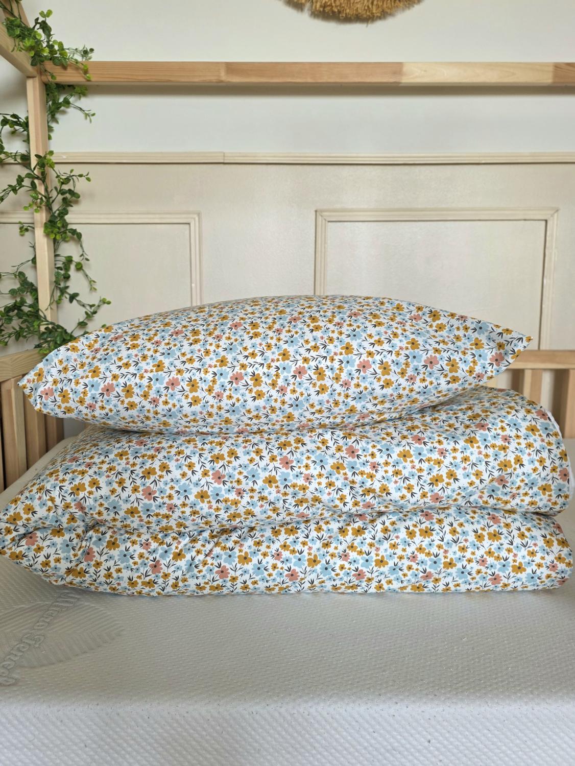 Parure 1 personne - housse de couette + taie d'oreiller pâquerette déstockage