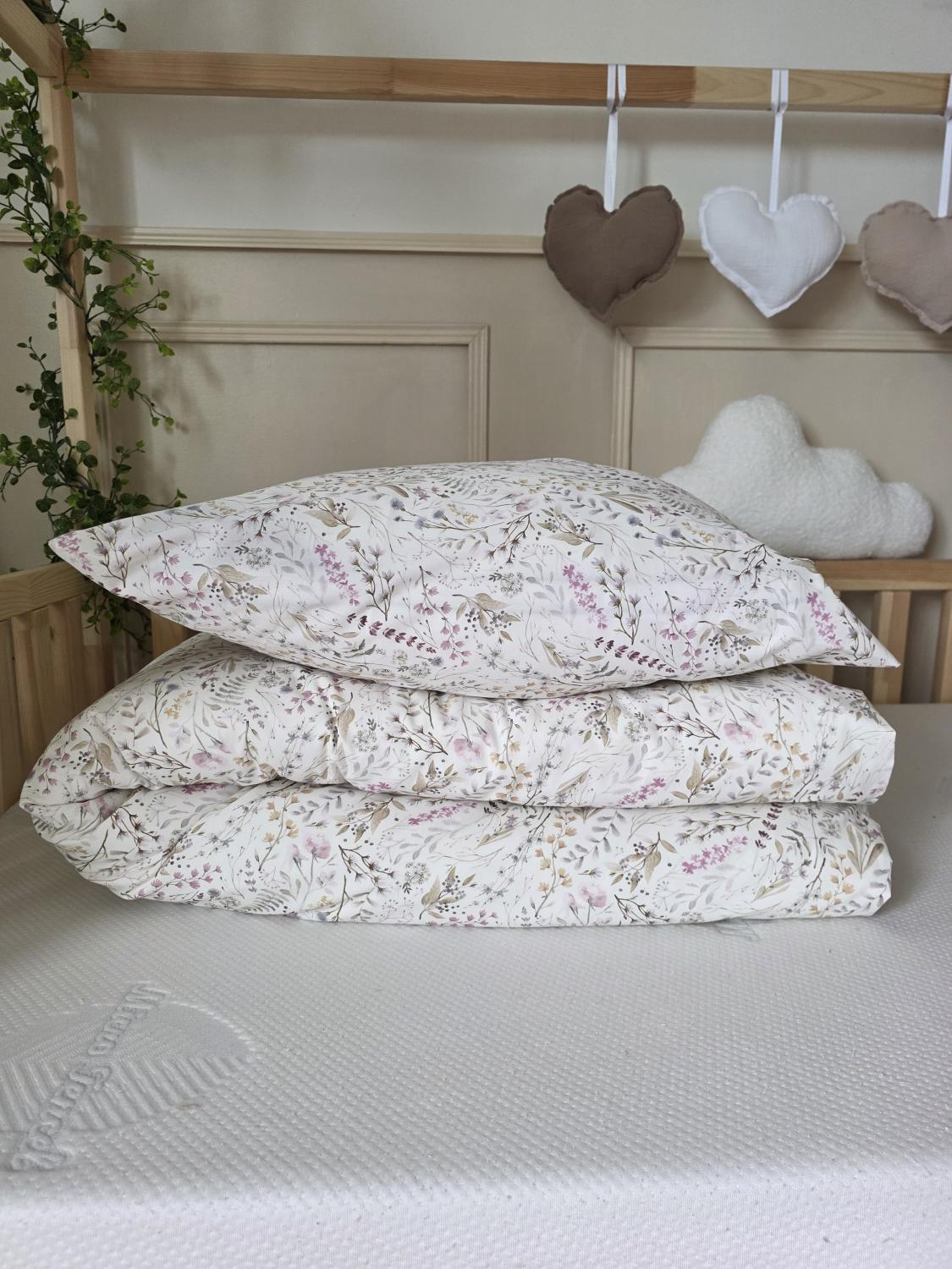 Parure 1 personne - housse de couette + taie d'oreiller prairie
