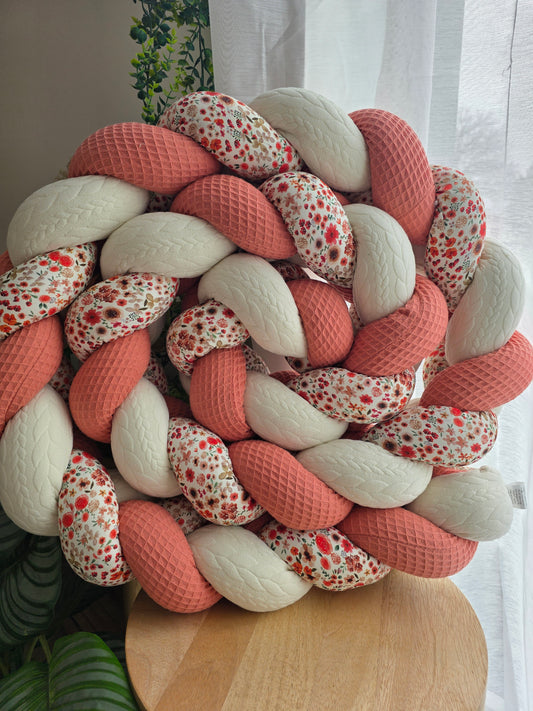 Tresse de lit 3 brins 300cm corail tricot écru et hortense