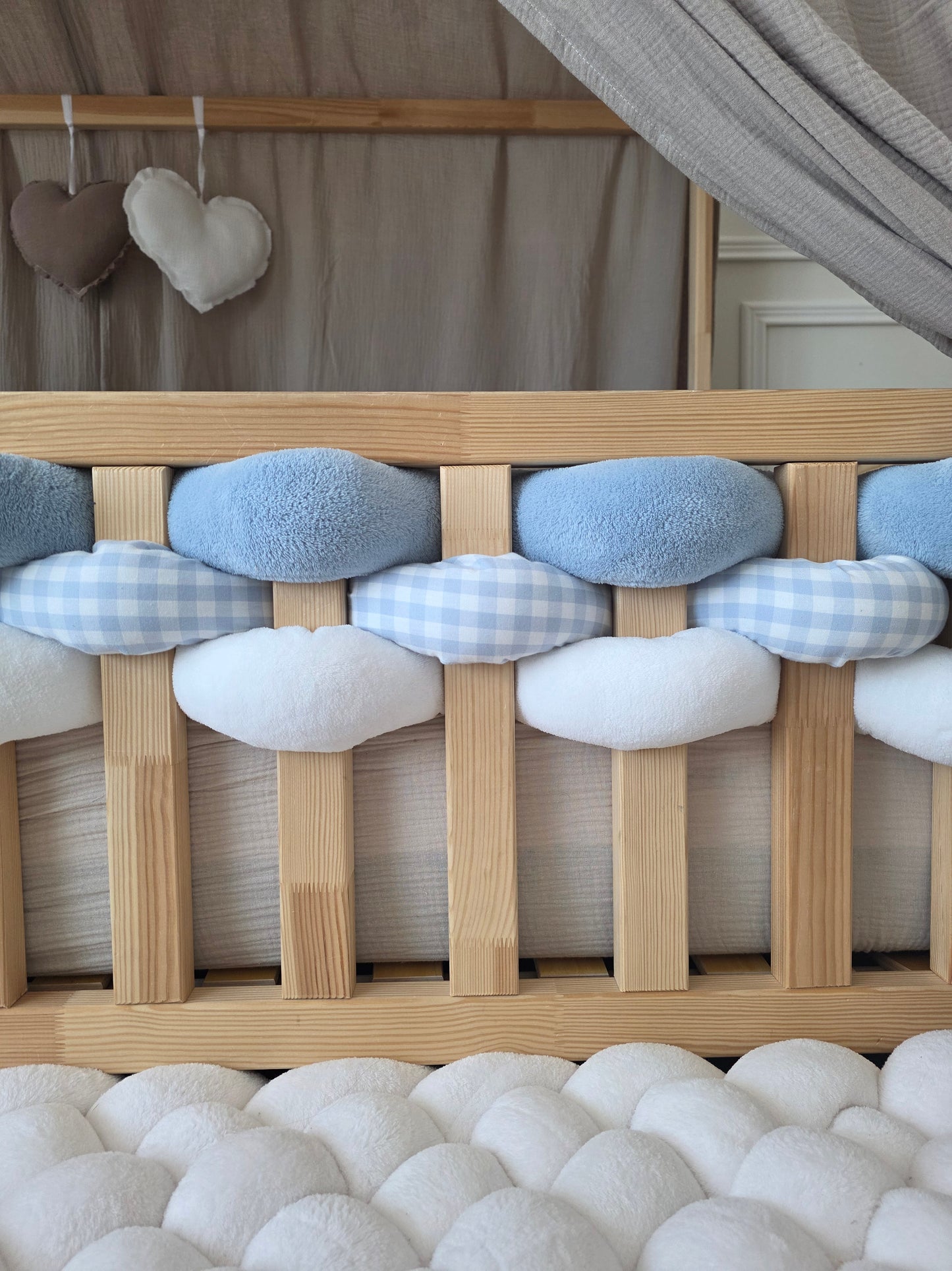 Lot de 3 brins - doudou blanc bleu et vichy bleu