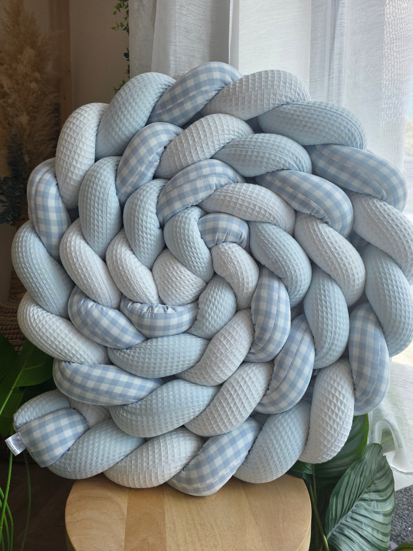 Tresse de lit 3 brins 520cm blanc bleu et vichy bleu
