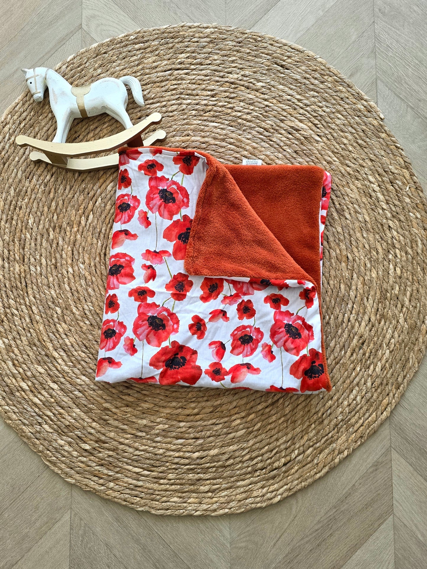 Couverture 75x75cm fine coquelicot et doudou terracotta