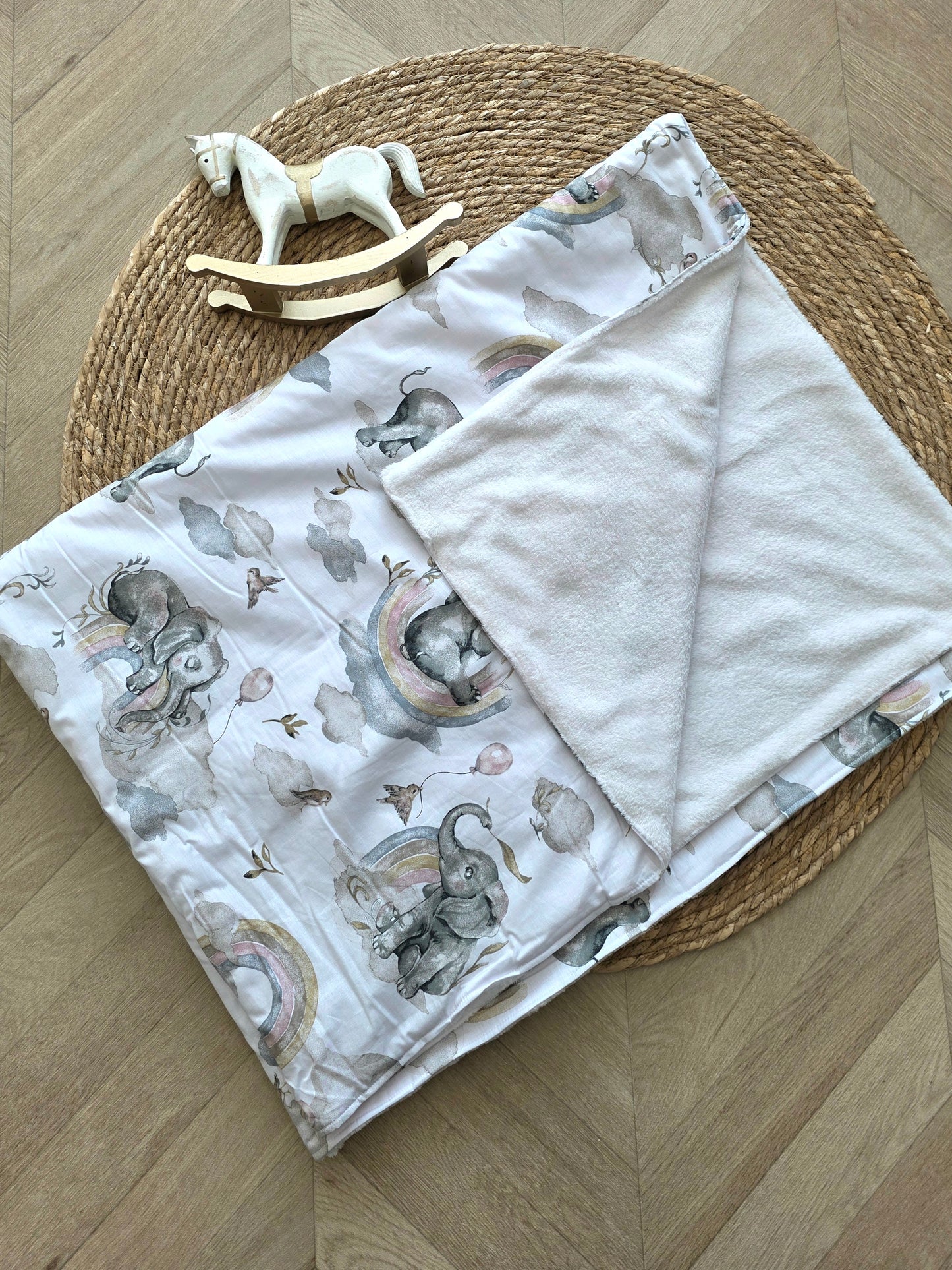 Couverture 100x140cm fine éléphant et doudou écru