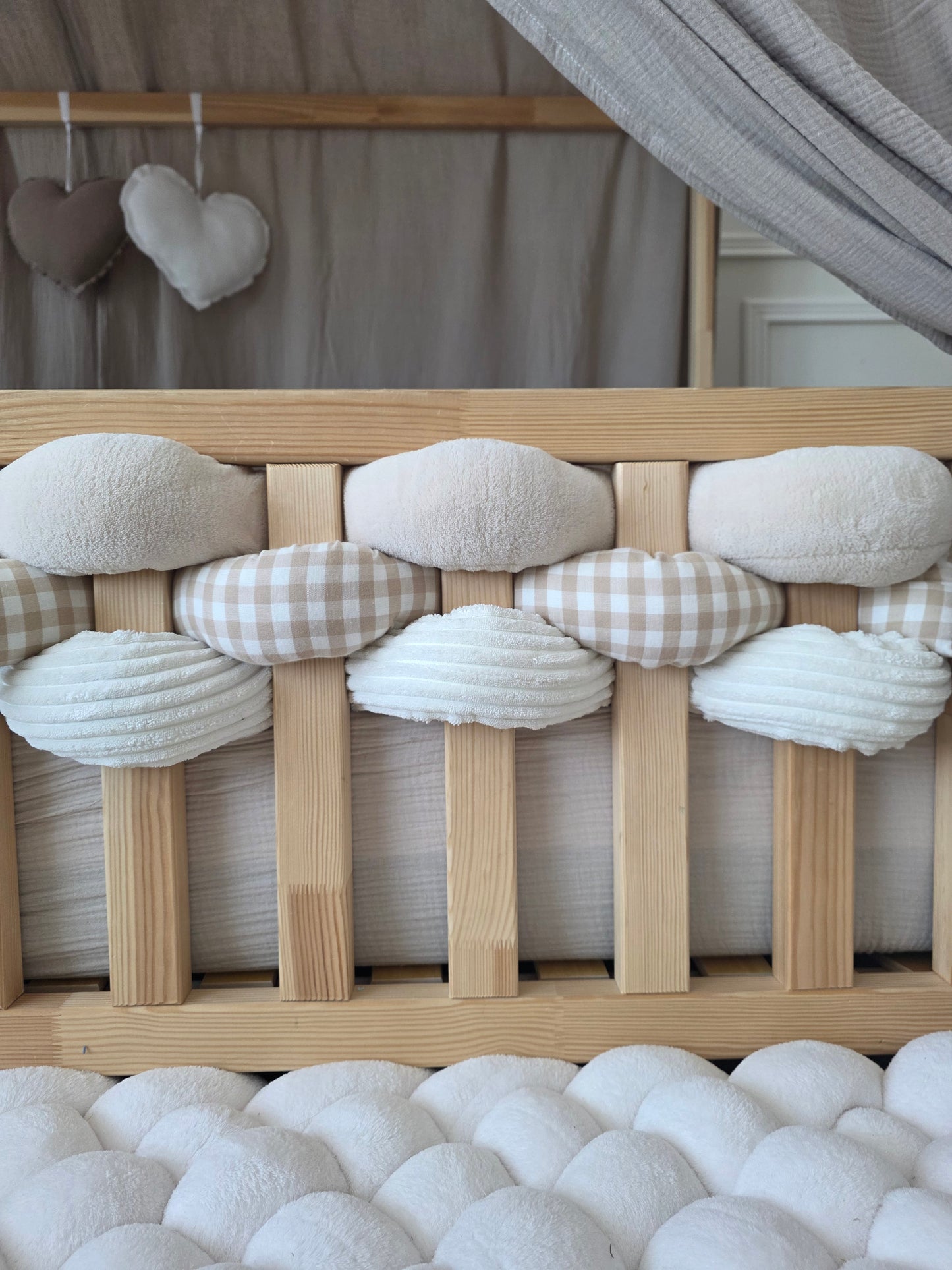 Lot de 3 brins - doudou beige côtelé écru et vichy beige