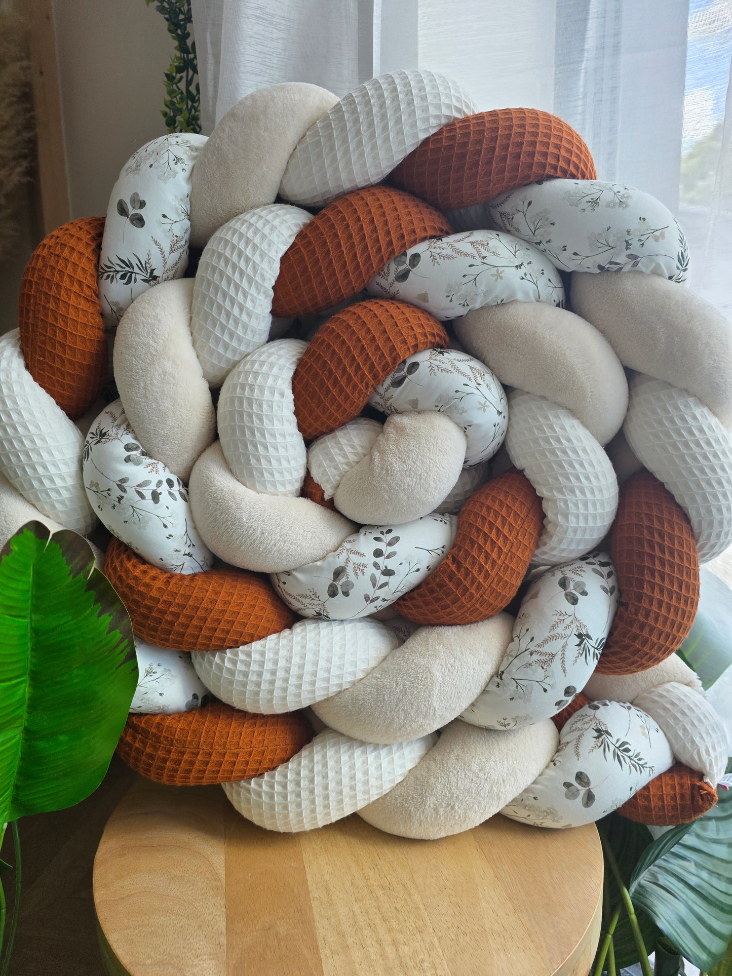 Tresse de lit 4 brins 400cm écru brique doudou beige et fleurs d'hiver