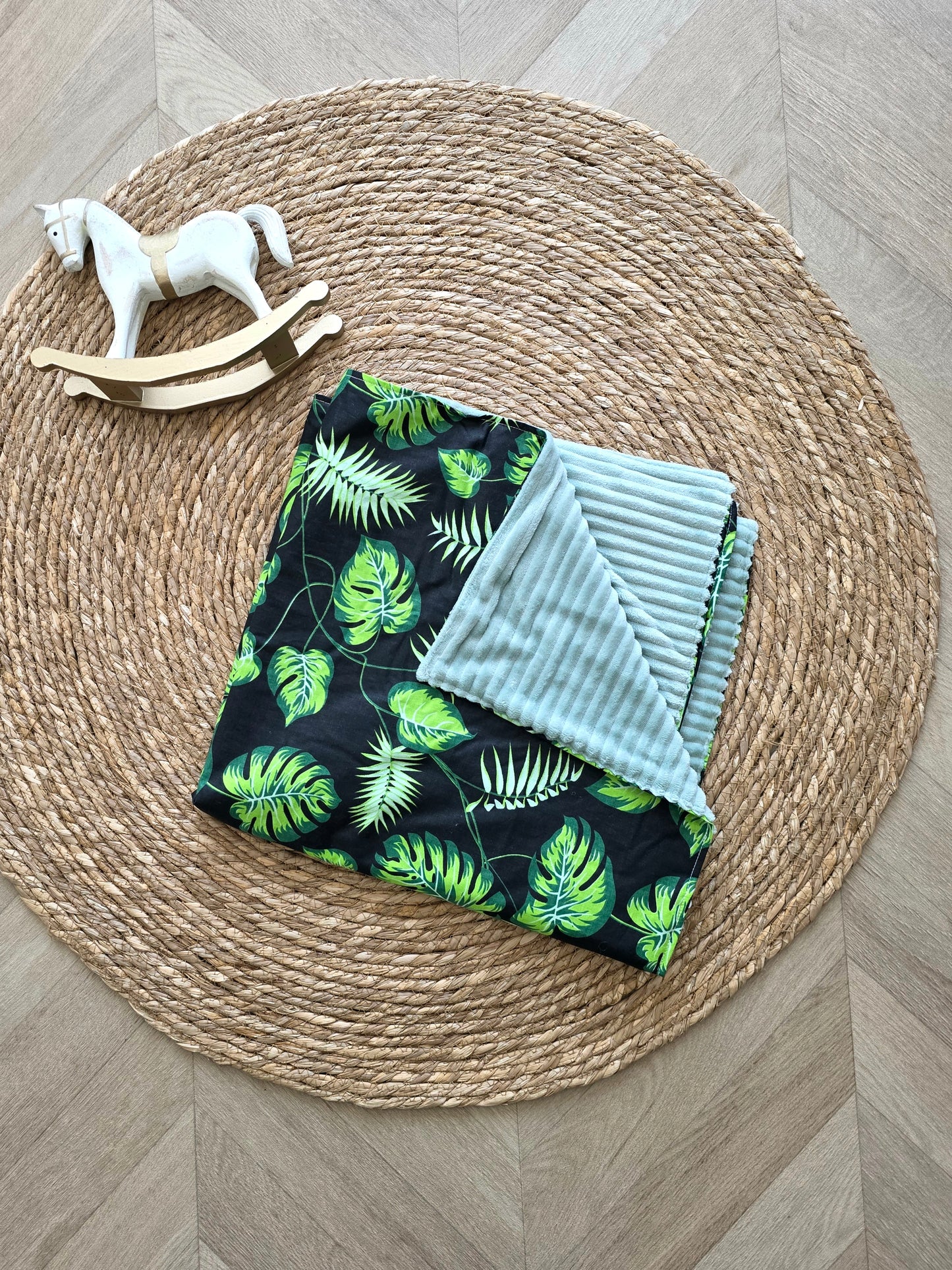 Couverture 75x75cm fine palmier vert et côtelé menthe