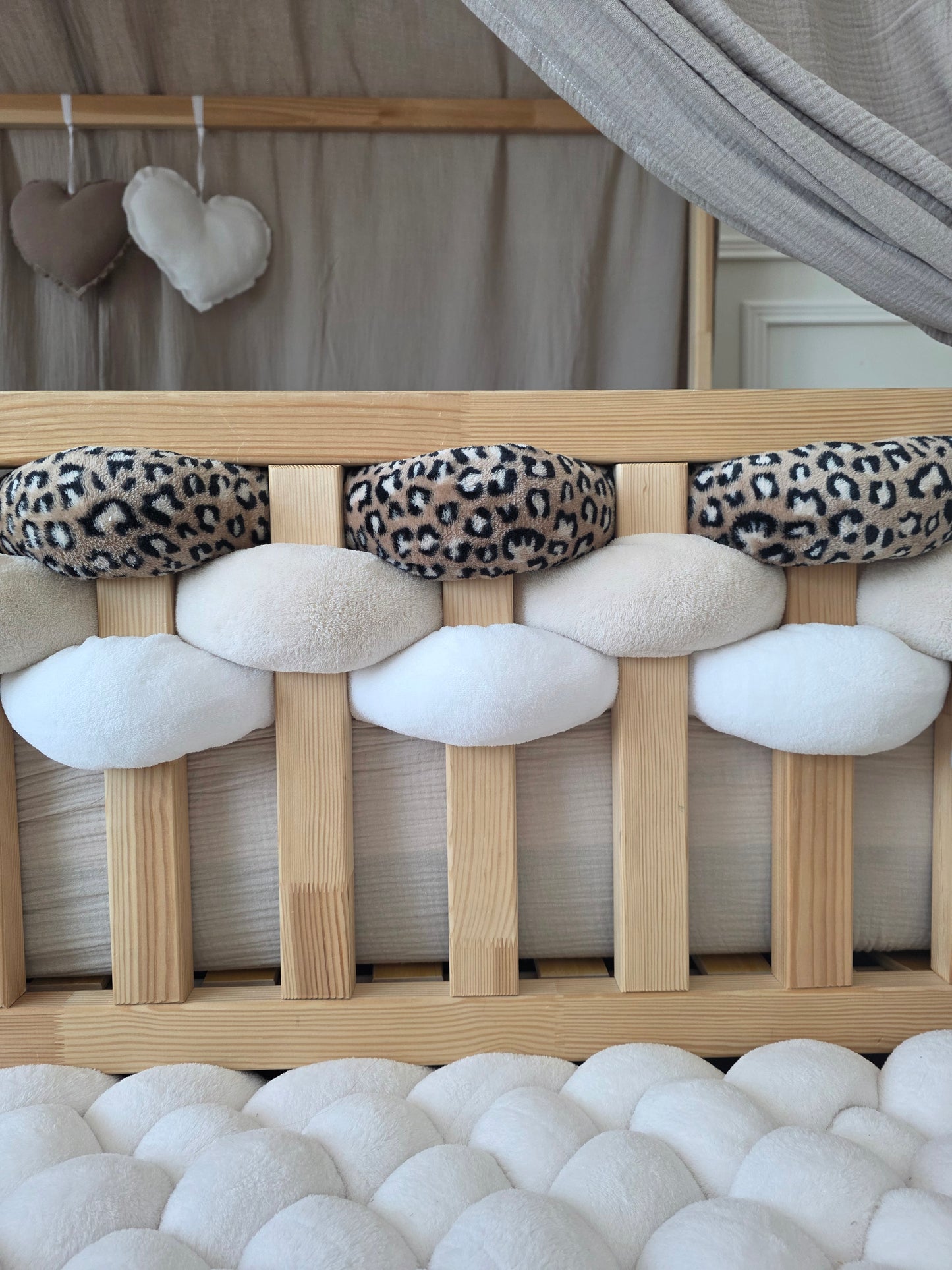 Lot de 3 brins - doudou blanc beige et léopard