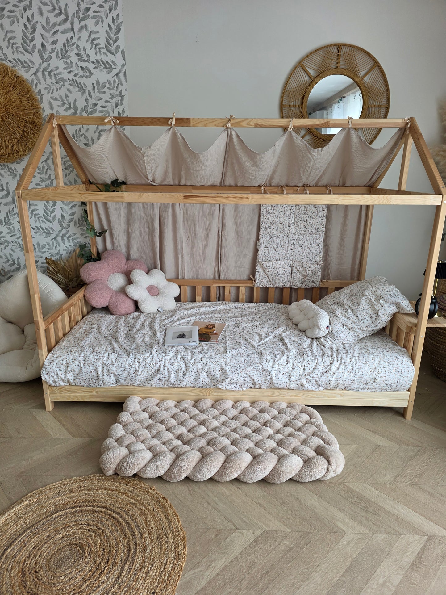 Tapis tressé 100x40cm fourrure beige