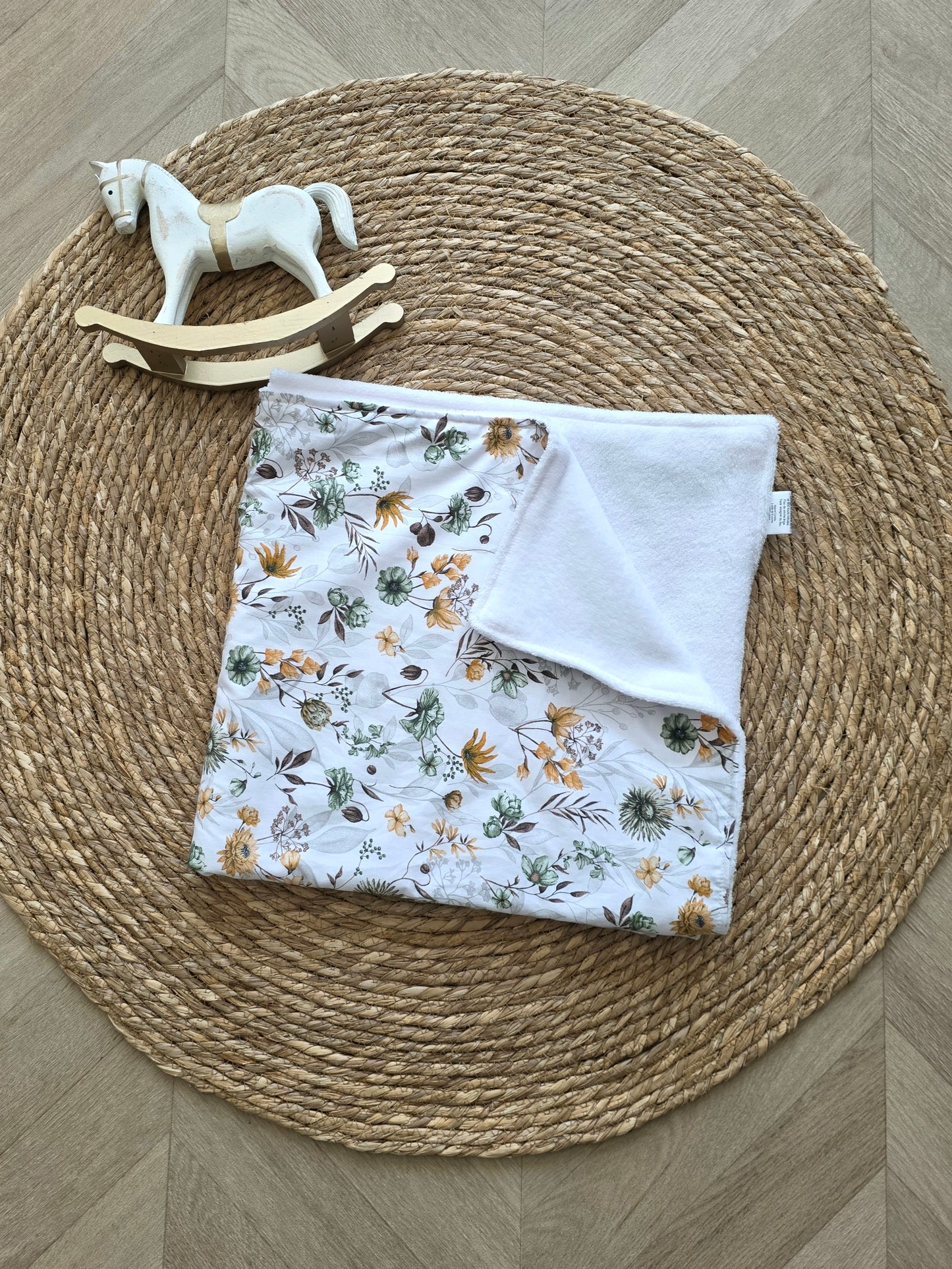 Couverture 75x75cm fine champêtre et Doudou blanc