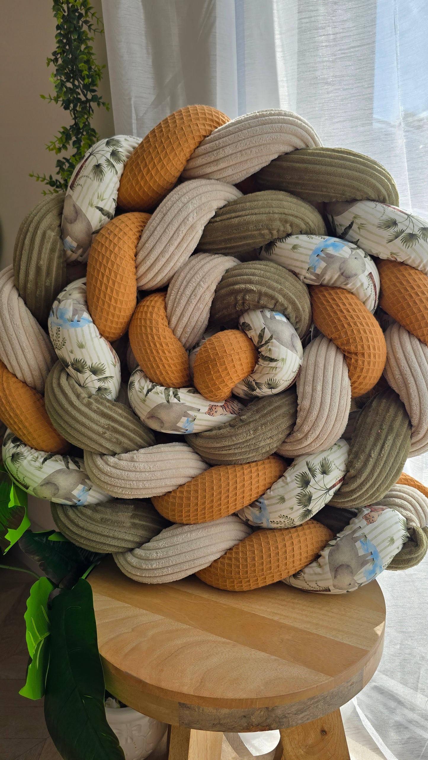 Tresse de lit 4 brins 380cm camel côtelé beige claire olive et jungo