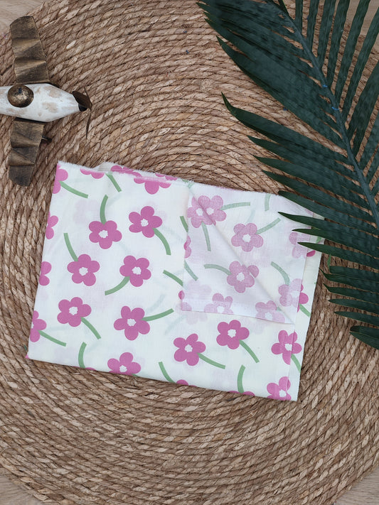 Tissu en coton - Popeline de coton - Motif Marguerites rose