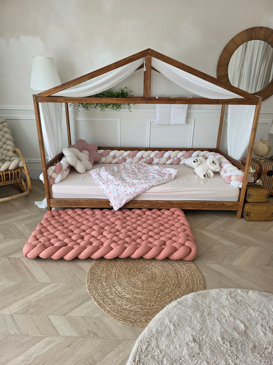 Tapis tressé 140x70cm corail