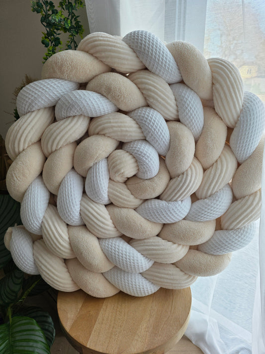 Tresse de lit 3 brins 200cm blanc doudou beige et côtelé crème