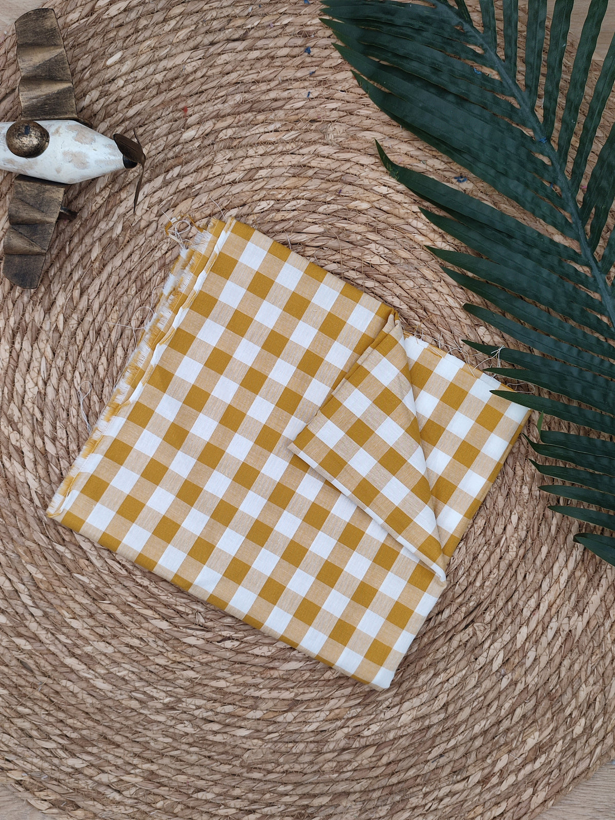 Tissu en coton - Popeline de coton - Motif VIchy Moutarde