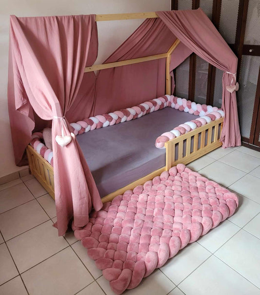 Tapis tressé 120x60cm doudou vieux rose