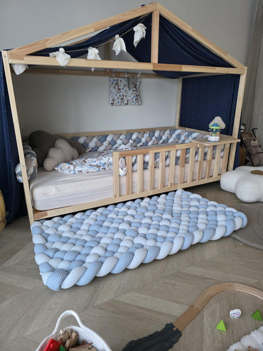 Tapis tressé 140x70cm bleu et jean