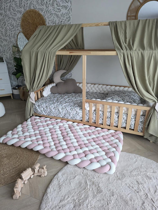 Tapis tressé 140x70cm écru et poudré