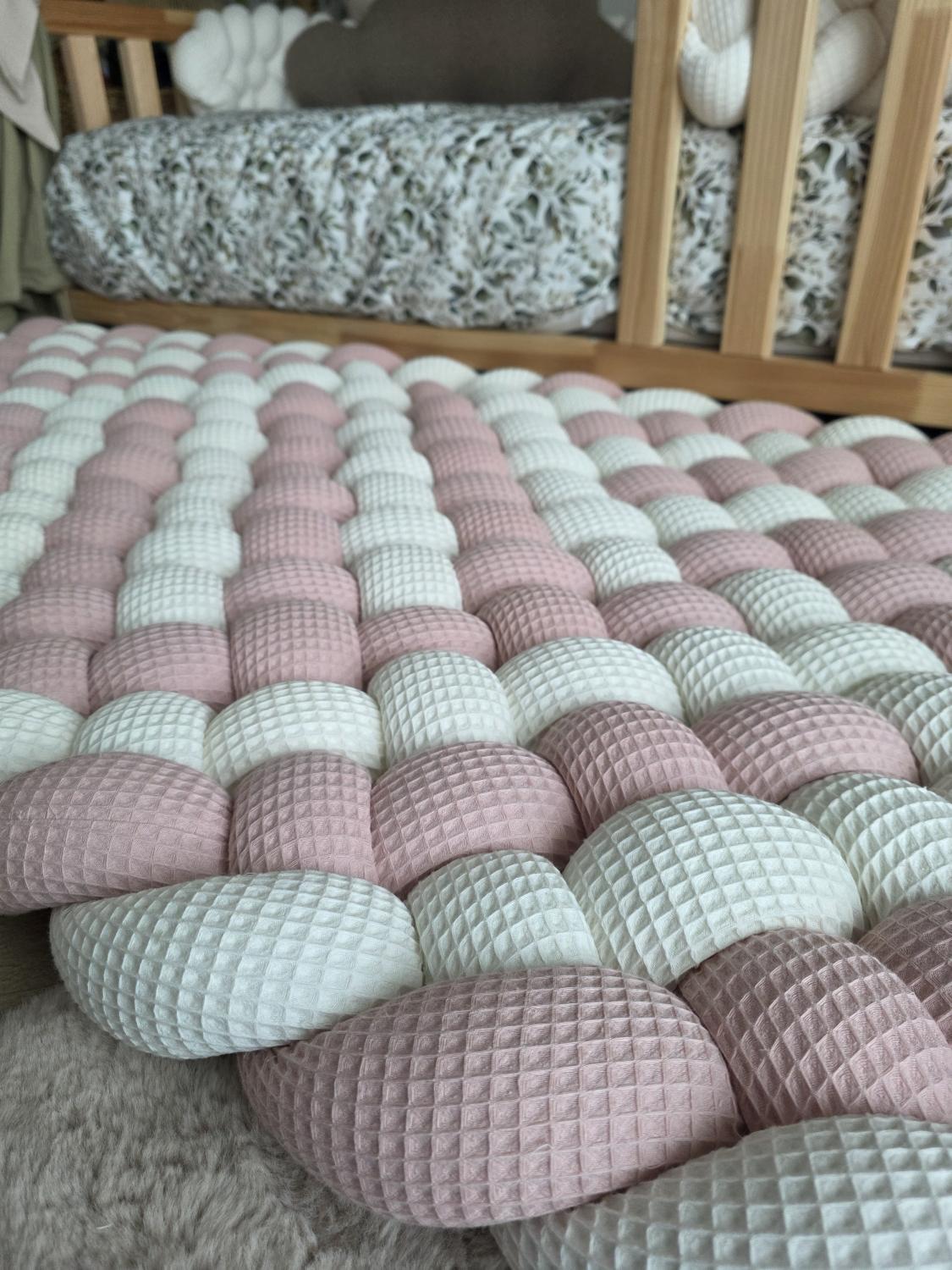 Tapis tressé 140x70cm écru et poudré