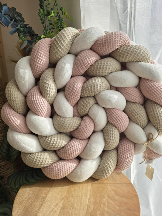 Tresse de lit 3 brins beige poudré et doudou écru 3.4m