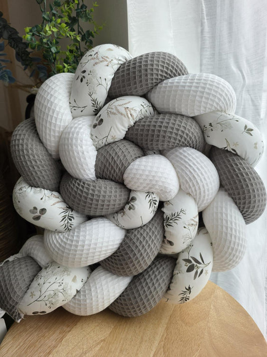 Tresse de lit 3 brins blanc anthracite et fleurs d'hiver 3m