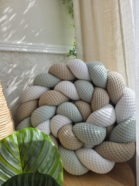 Tresse de lit 3 brins blanc beige et vert d'eau 2m