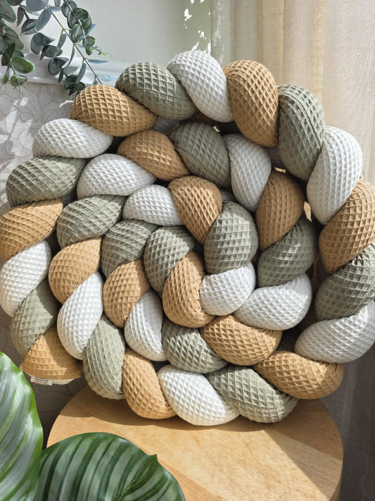 Tresse de lit 3 brins blanc camel et olive 3m