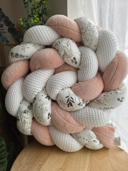 Tresse de lit 3 brins blanc doudou poudré et fleurs d hiver 2m