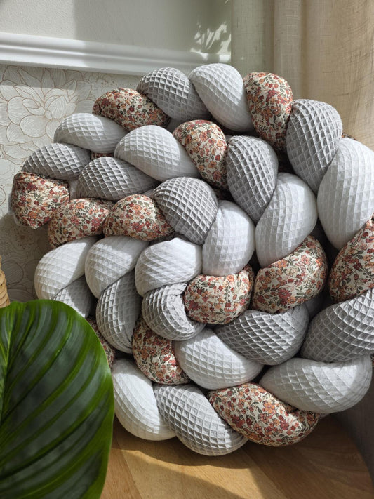 Tresse de lit 3 brins blanc gris et fleurs d'été 2.5m