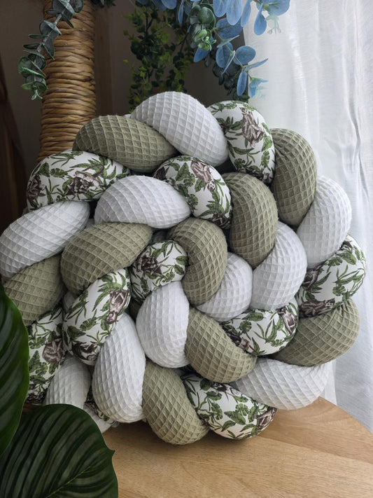 Tresse de lit 3 brins blanc olive et singe 2m