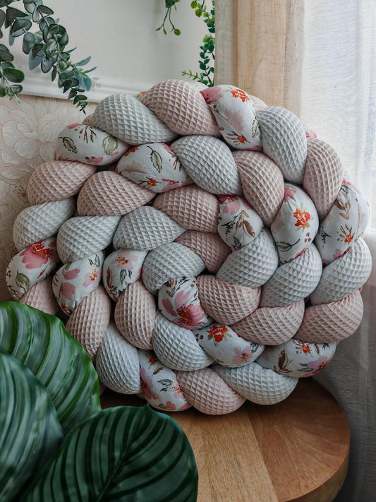 Tresse de lit 3 brins blanc rose pâle et fleurs pastel 2m