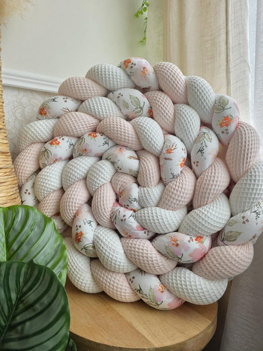 Tresse de lit 3 brins blanc rose pâle et fleurs pastel 3.6m