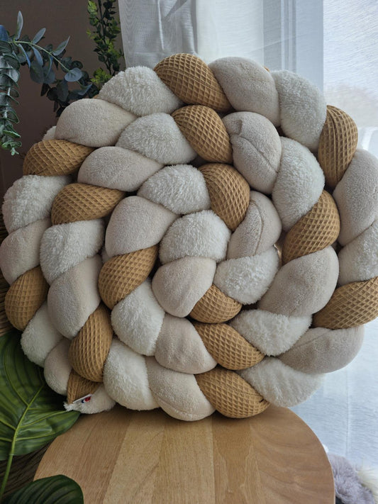 Tresse de lit 3 brins camel doudou beige et fourrure écru 3.6m