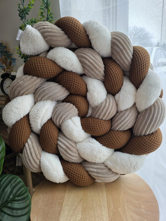 Tresse de lit 3 brins choco fourrure écru et côtelé galet 3m