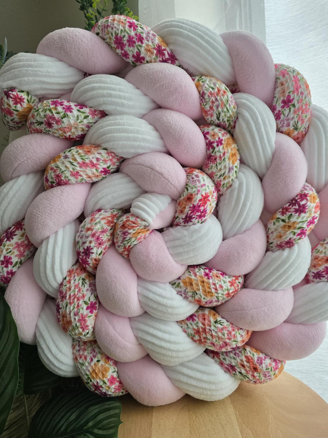 Tresse de lit 3 brins côtelé blanc doudou rose dahlia 4.2m