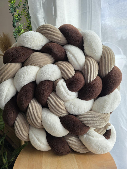 Tresse de lit 3 brins doudou chocolat côtelé galet et fourrure écru 3.6m