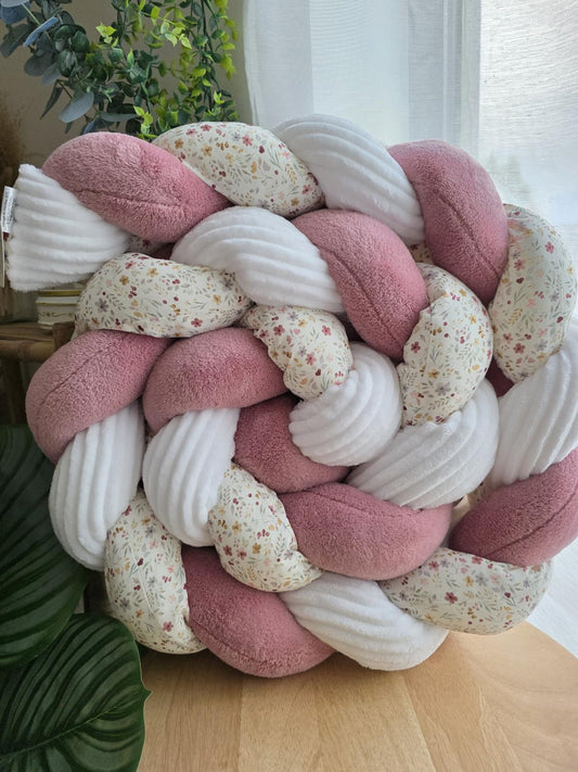 Tresse de lit 3 brins doudou vieux rose côtelé blanc printemps 2m