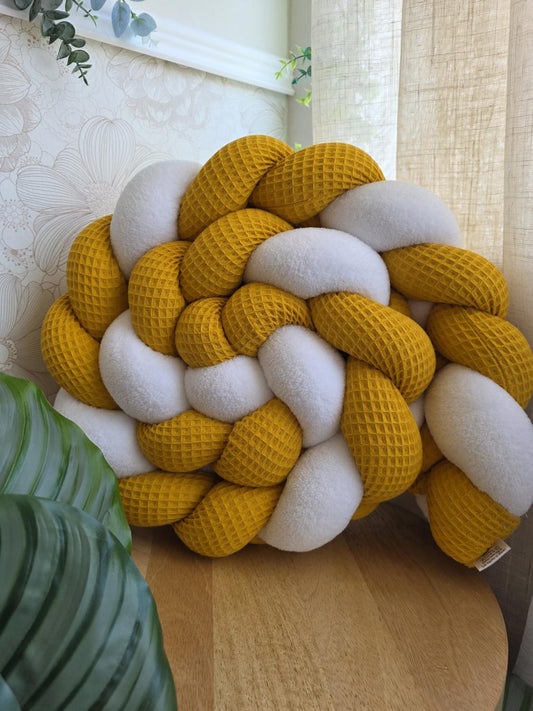 Tresse de lit 3 brins moutarde et doudou blanc 2m