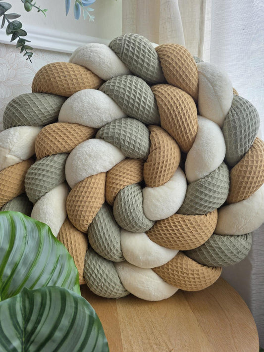 Tresse de lit 3 brins olive camel et doudou vanille 3m