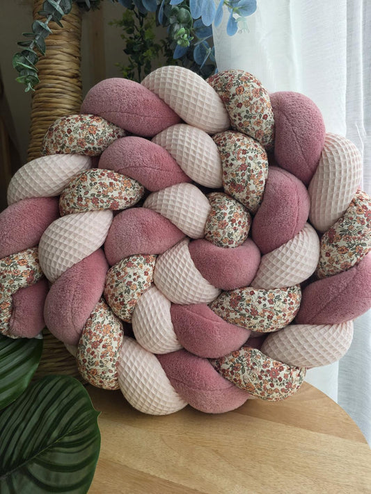 Tresse de lit 3 brins rose pâle doudou vieux rose et fleurs d'été 2.4m