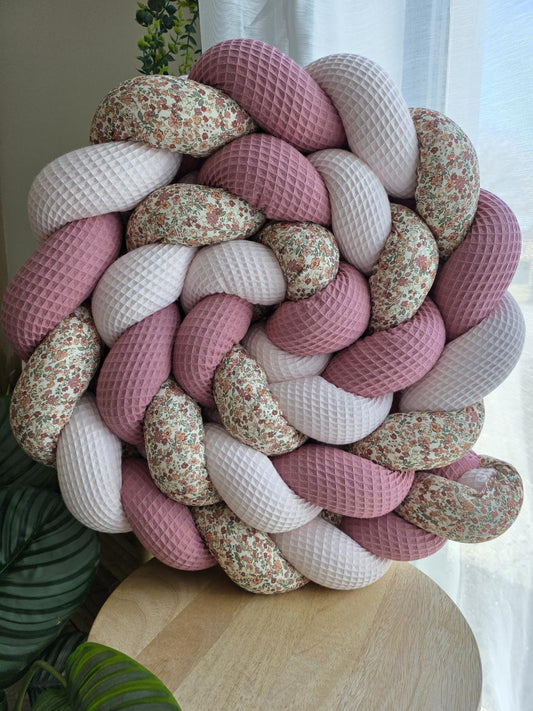 Tresse de lit 3 brins rose pale , vieux rose et fleurs d'été 3m