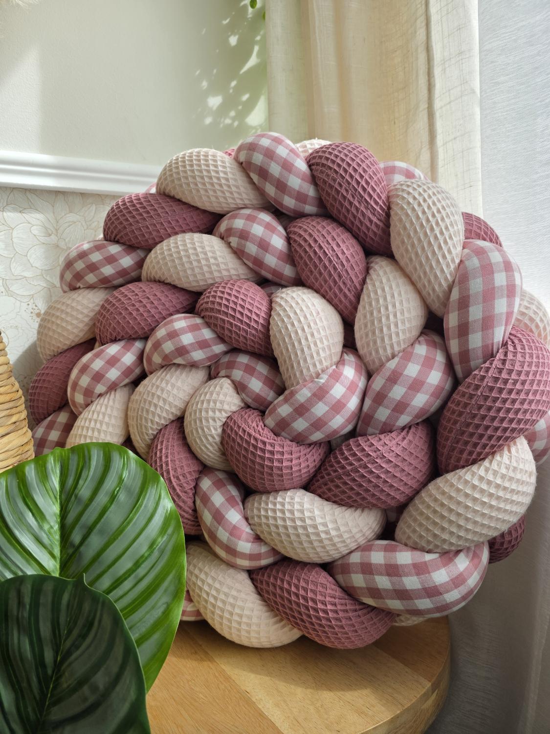 Tresse de lit 3 brins rose pâle vieux rose et vichy rose 3m