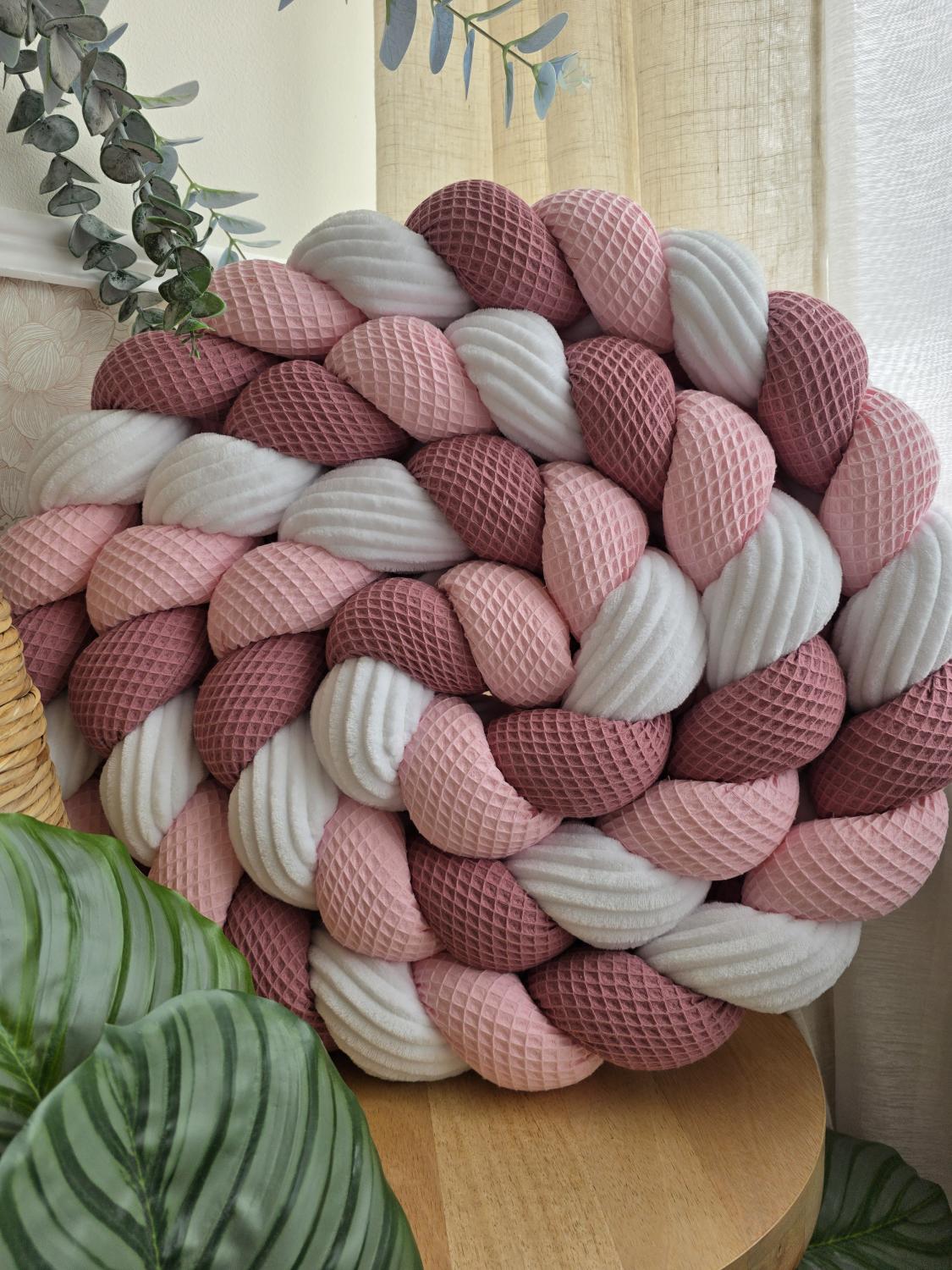 Tresse de lit 3 brins rose vieux rose et cottelé blanc 3.6m