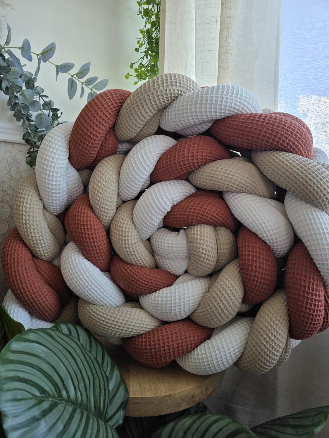 Tresse de lit 3 brins XXL blanc beige et marsala 3.6m